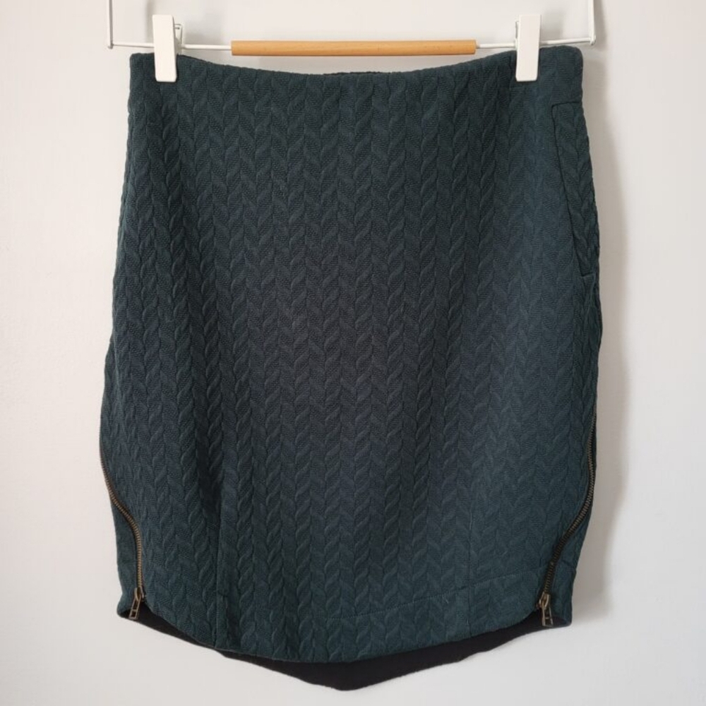 ANNIE 50 Elegant Dark Green Textured Canadian Designer Skirt